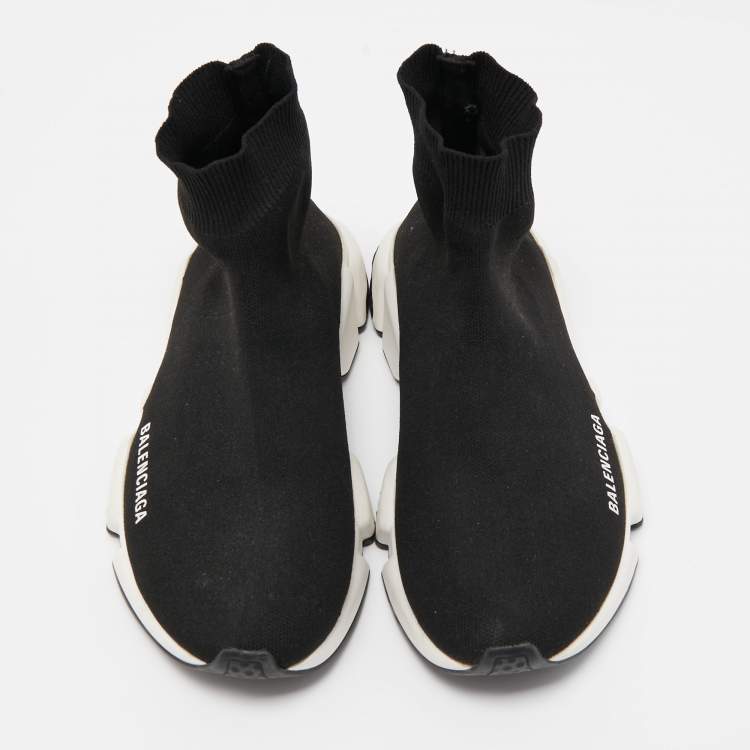 Pre Owned Balenciaga Black Knit Fabric Speed High Top Sneakers Size 38