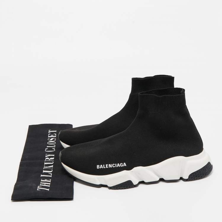 Pre Owned Balenciaga Black Knit Fabric Speed High Top Sneakers Size 38