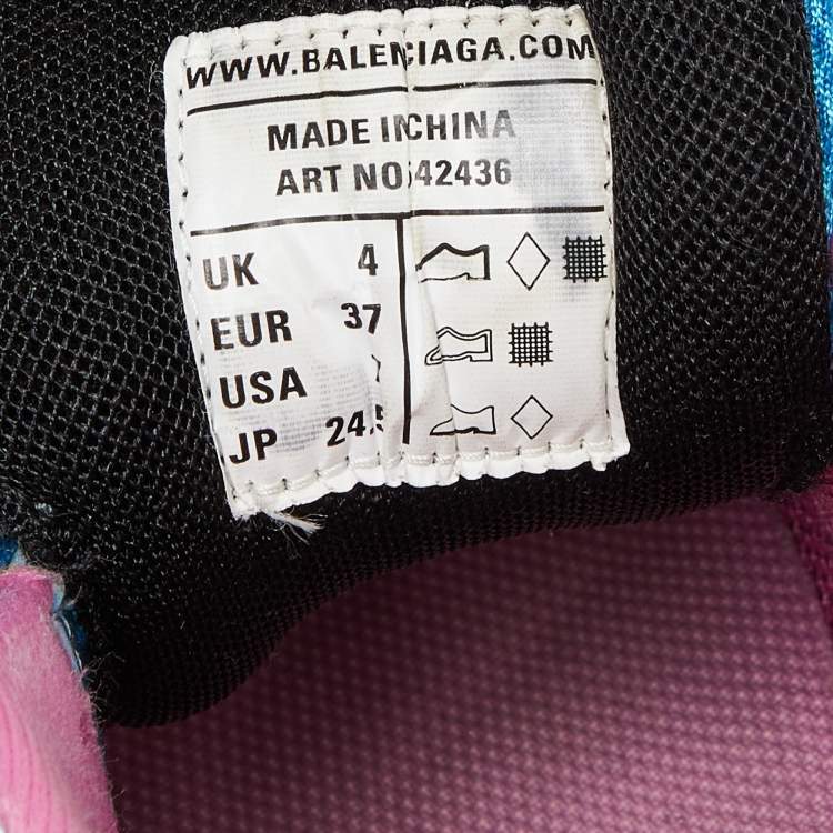 Pre Owned Balenciaga Blue Faux Leather And Mesh Track Sneakers Size 37