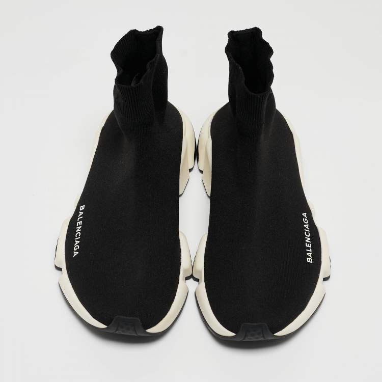مملوكة مسبقًا Balenciaga Black Knit Fabric Speed High Top Sneakers Size 38