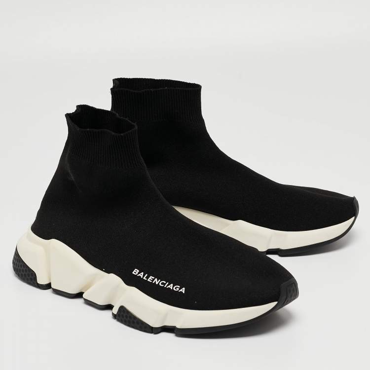 مملوكة مسبقًا Balenciaga Black Knit Fabric Speed High Top Sneakers Size 38