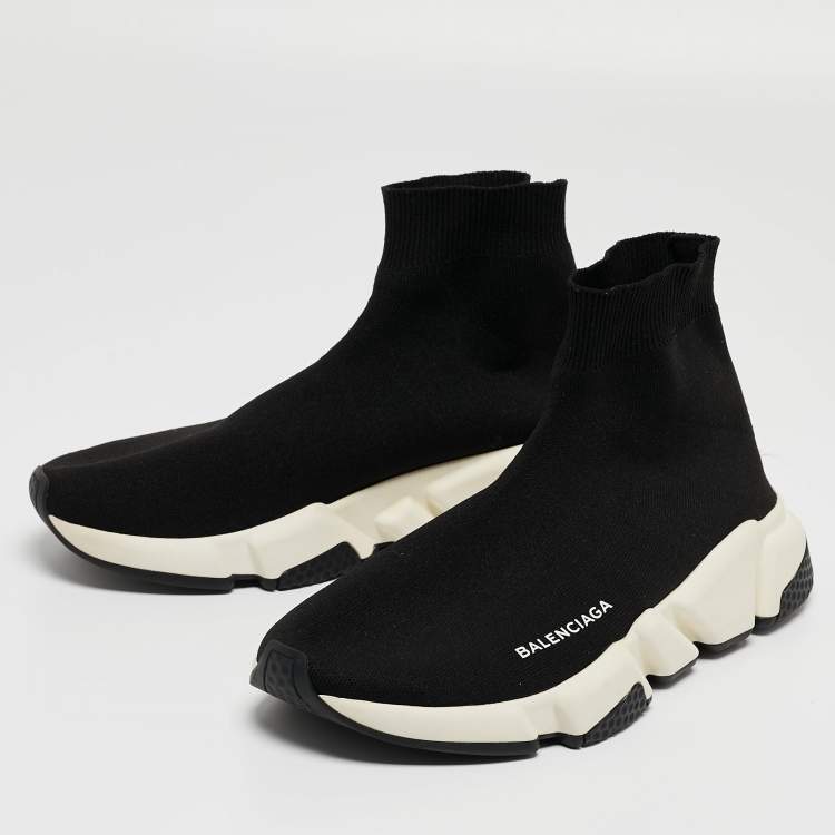 مملوكة مسبقًا Balenciaga Black Knit Fabric Speed High Top Sneakers Size 38