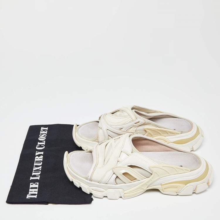 Pre Owned Balenciaga White Rubber and Neoprene Track Flat Slides Size 39