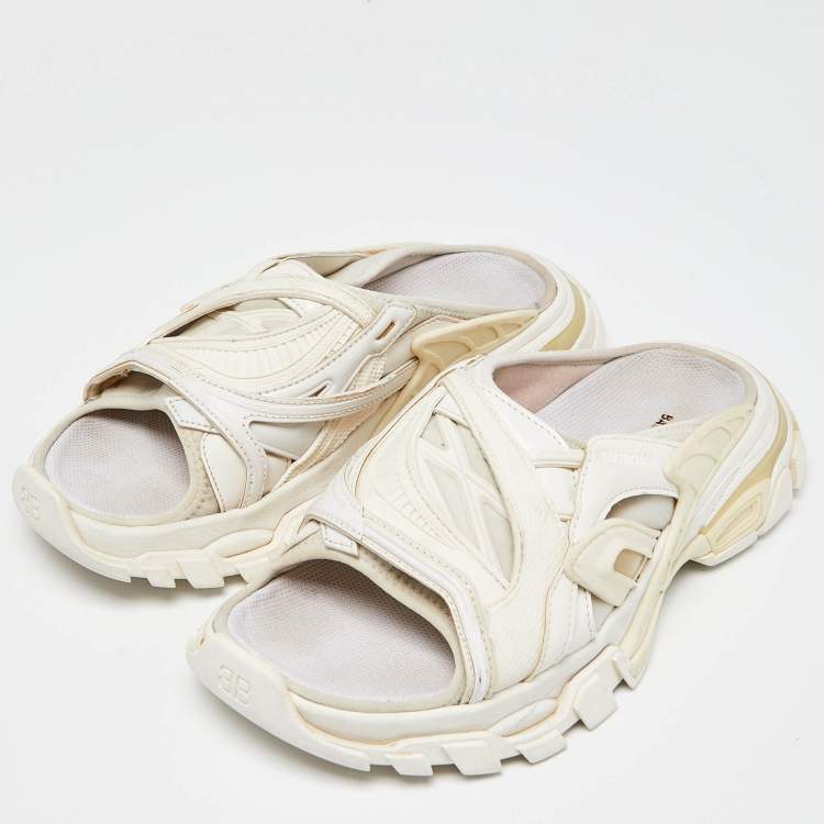 Balenciaga White Rubber and Neoprene Track Flat Slides Size 39 ...