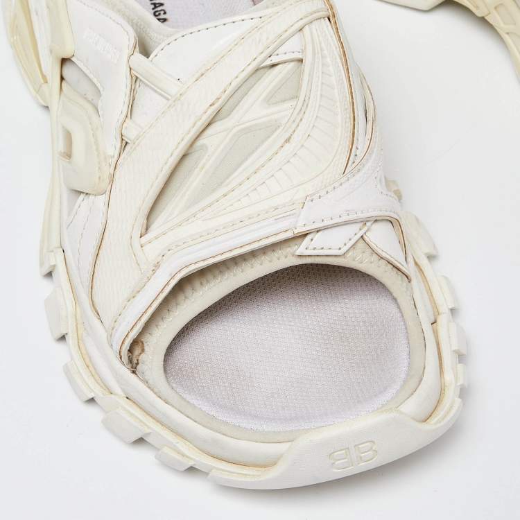 Pre Owned Balenciaga White Rubber and Neoprene Track Flat Slides Size 39