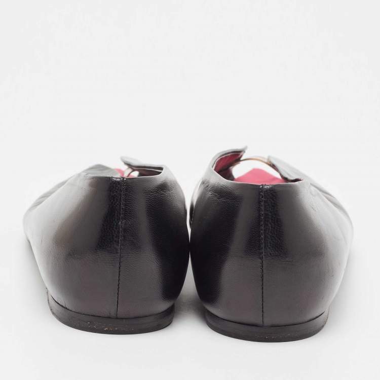 Pre Owned Balenciaga Black Leather Open Toe Ballet Flats Size 36.5