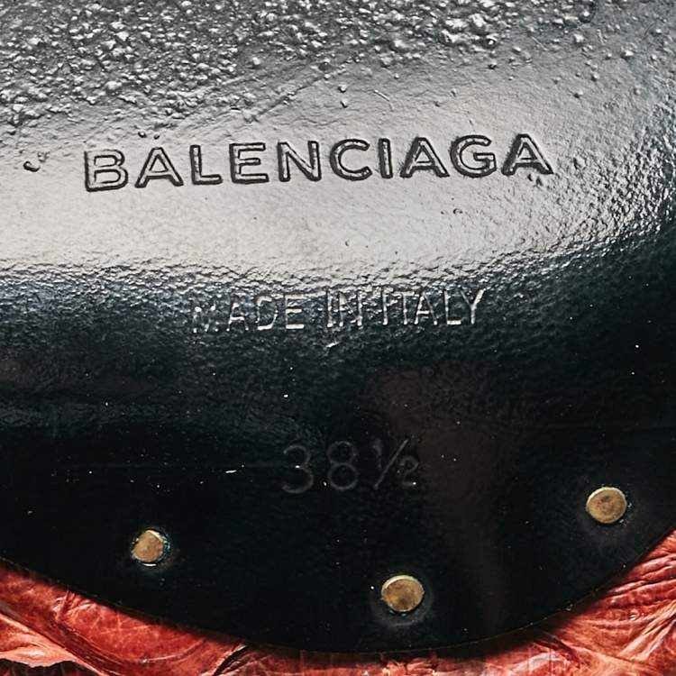 Pre Owned Balenciaga Brown/Black Python Embossed and Leather Ankle Strap Sandals Size 38.5