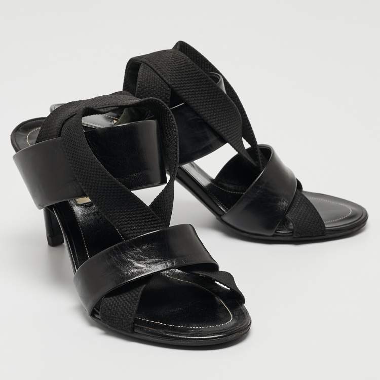 Pre Owned Balenciaga Black Leather and Elastic Strappy Slingback Sandals Size 36