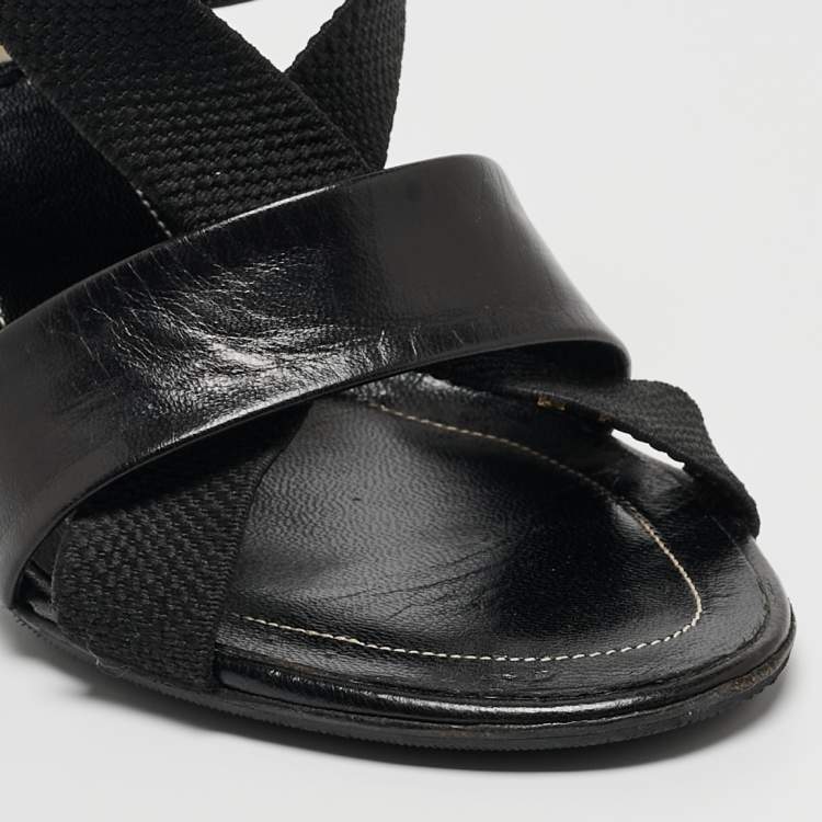 Pre Owned Balenciaga Black Leather and Elastic Strappy Slingback Sandals Size 36