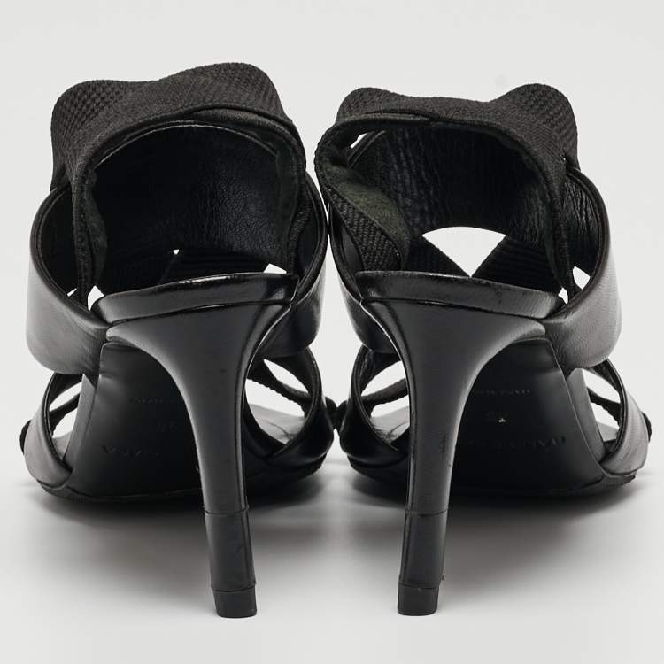 Pre Owned Balenciaga Black Leather and Elastic Strappy Slingback Sandals Size 36