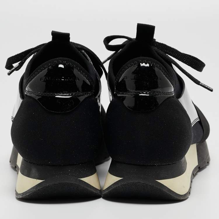 Pre Owned Balenciaga Black Patent Leather and Fabric Race Runner Sneakers Size 37