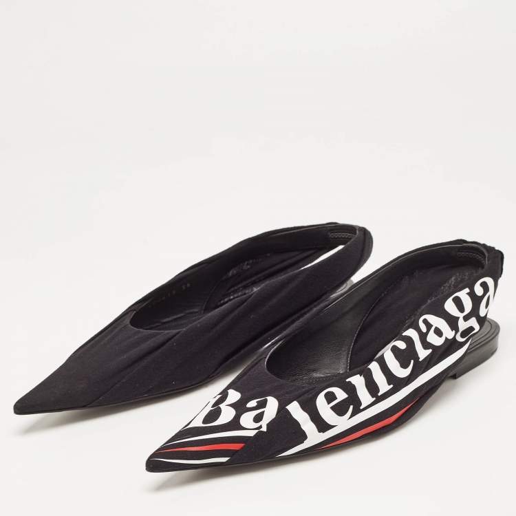 Pre Owned Balenciaga Black Fabric Knife Slingback Sandals Size 36