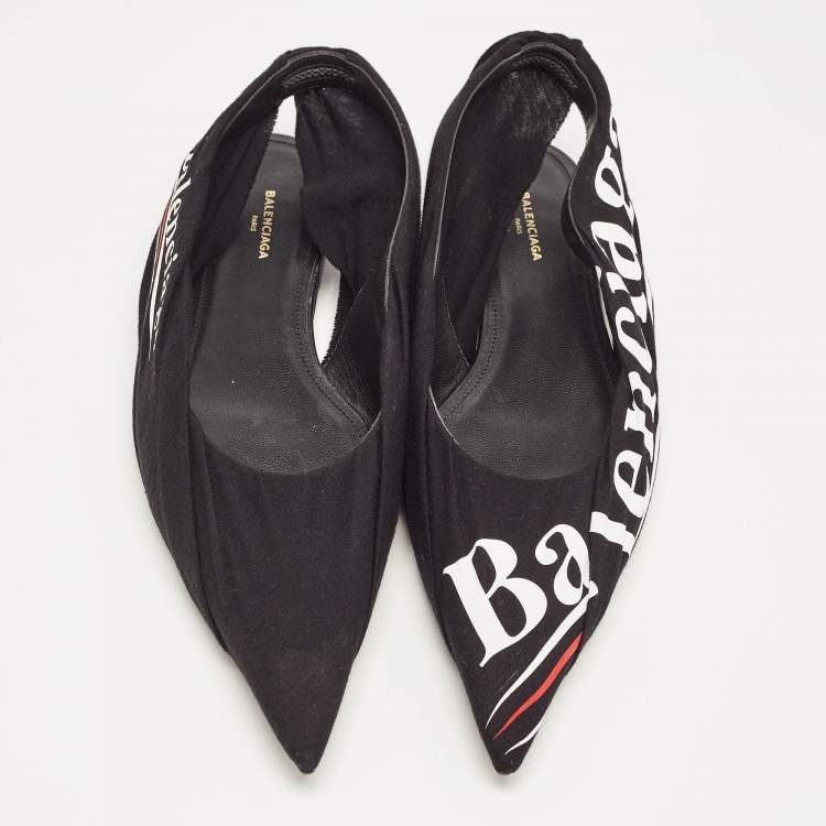 Pre Owned Balenciaga Black Fabric Knife Slingback Sandals Size 36