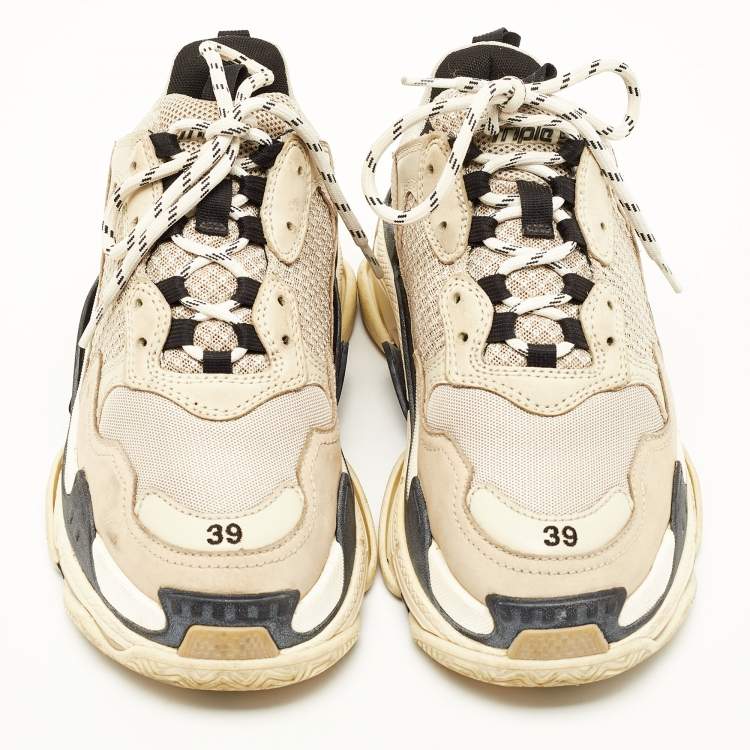 Pre Owned Balenciaga Grey Mesh and Leather Triple S Sneakers Size 39