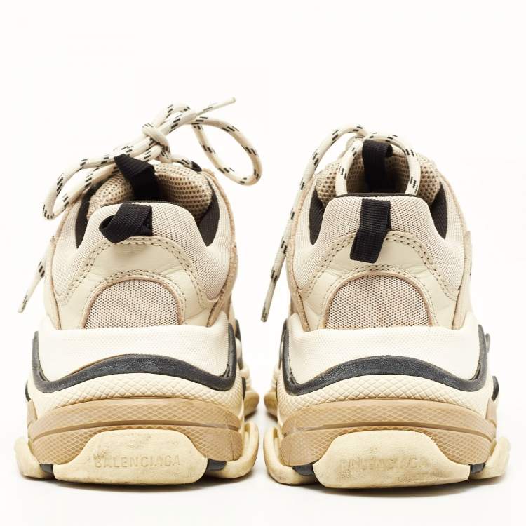 Pre Owned Balenciaga Grey Mesh and Leather Triple S Sneakers Size 39