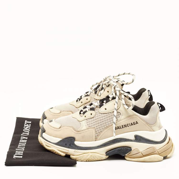 Pre Owned Balenciaga Grey Mesh and Leather Triple S Sneakers Size 39