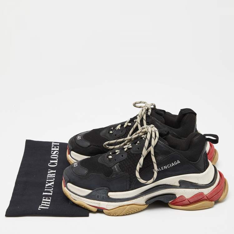 Pre Owned Balenciaga Black Leather and Mesh Triple S Sneakers Size 40
