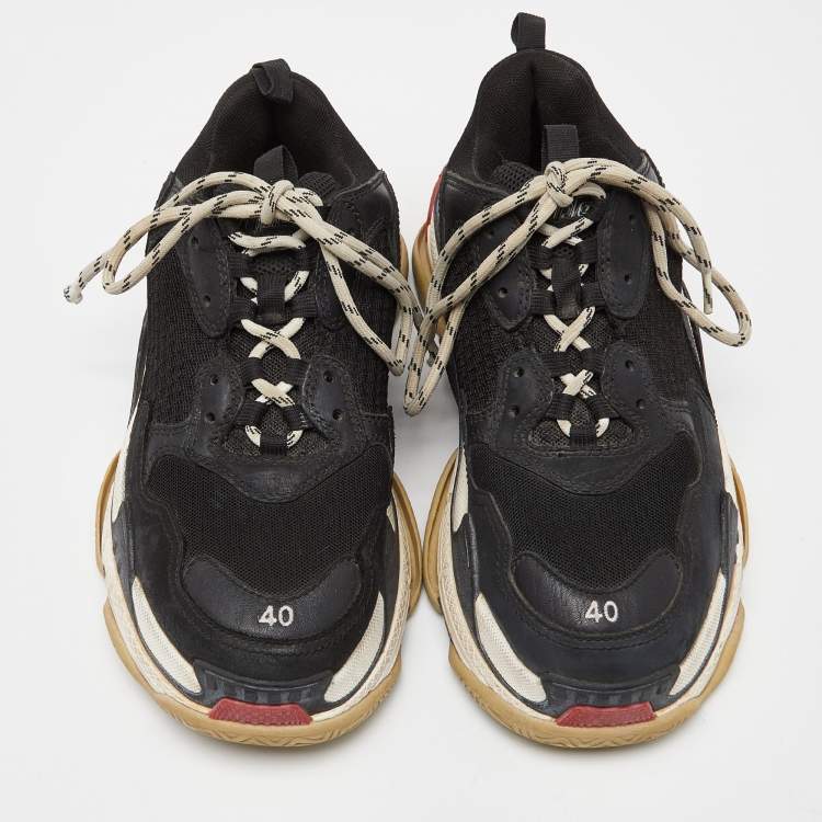 Pre Owned Balenciaga Black Leather and Mesh Triple S Sneakers Size 40