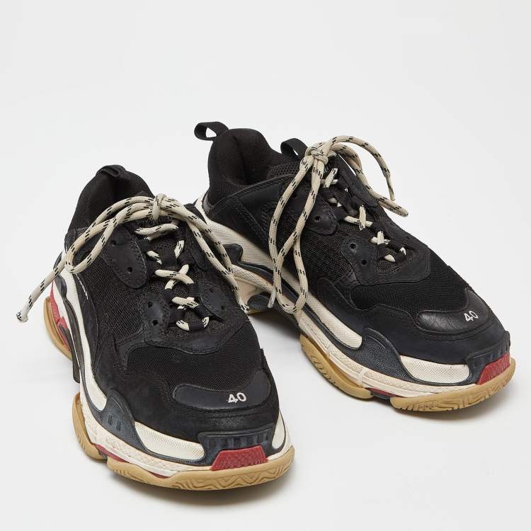 Pre Owned Balenciaga Black Leather and Mesh Triple S Sneakers Size 40