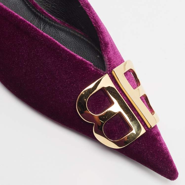 Pre Owned Balenciaga Burgundy Velvet Knife  Mules Size 37