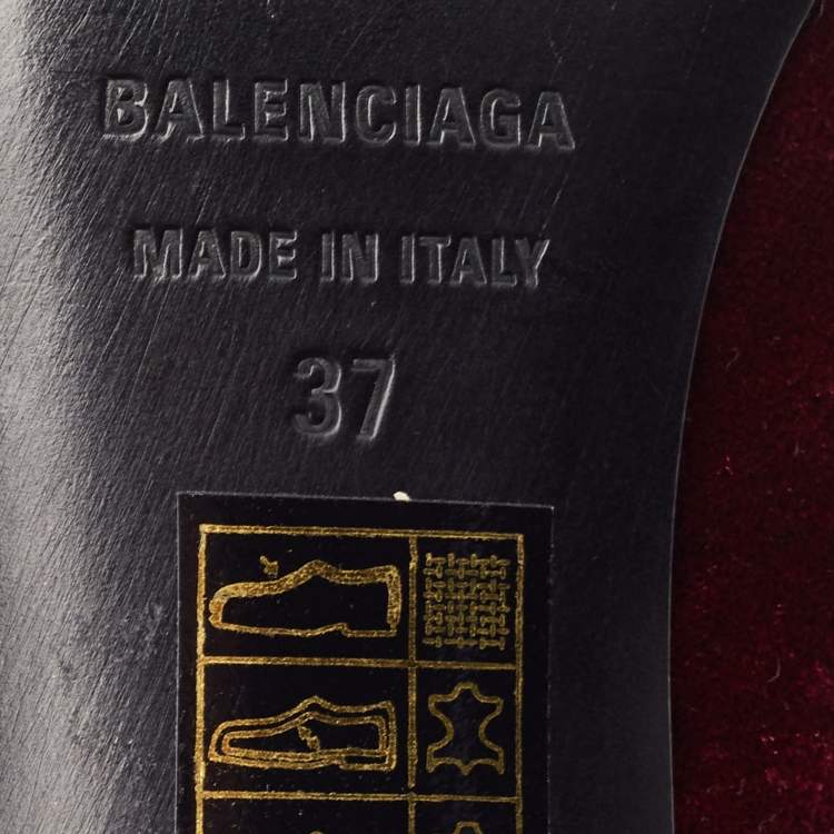 Pre Owned Balenciaga Burgundy Velvet Knife  Mules Size 37