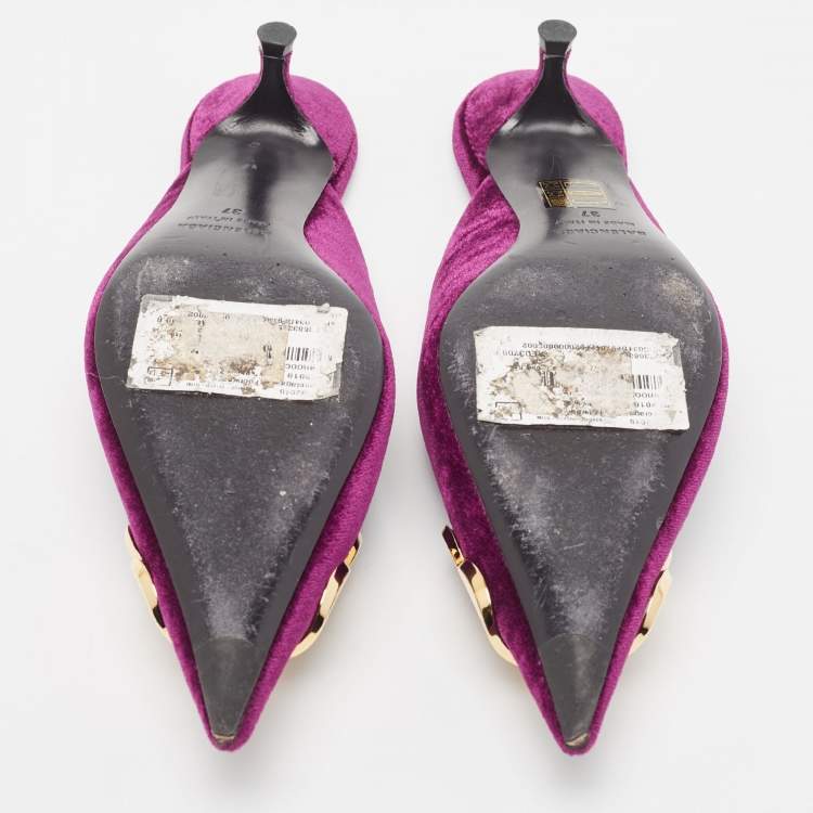 Pre Owned Balenciaga Burgundy Velvet Knife  Mules Size 37