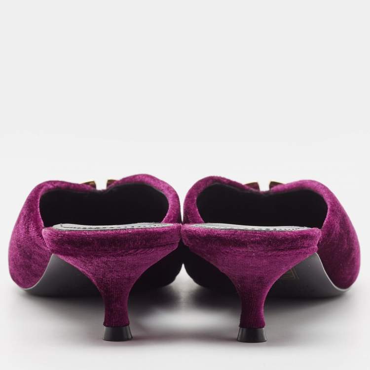 Pre Owned Balenciaga Burgundy Velvet Knife  Mules Size 37