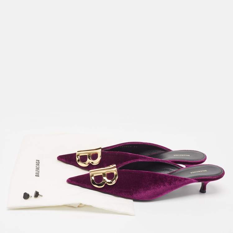 Pre Owned Balenciaga Burgundy Velvet Knife  Mules Size 37