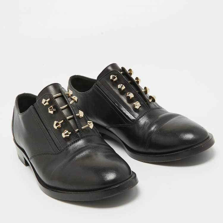 Pre Owned Balenciaga Black Leather Slip On Oxfords Size 39.5