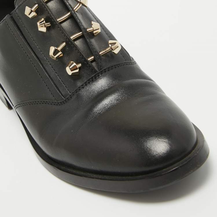 Pre Owned Balenciaga Black Leather Slip On Oxfords Size 39.5
