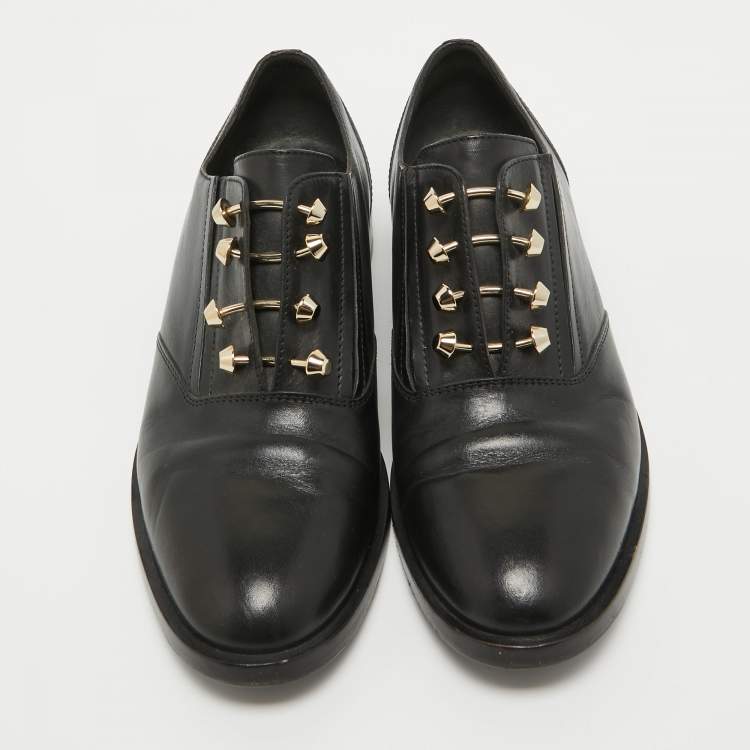 Pre Owned Balenciaga Black Leather Slip On Oxfords Size 39.5