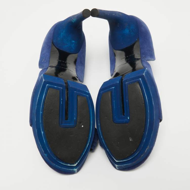 Pre Owned Balenciaga Blue Pleated Suede Platform D'orsay Sandals Size 38