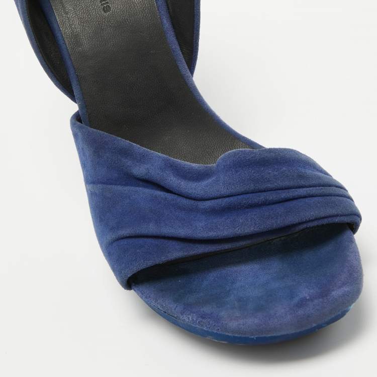 Pre Owned Balenciaga Blue Pleated Suede Platform D'orsay Sandals Size 38