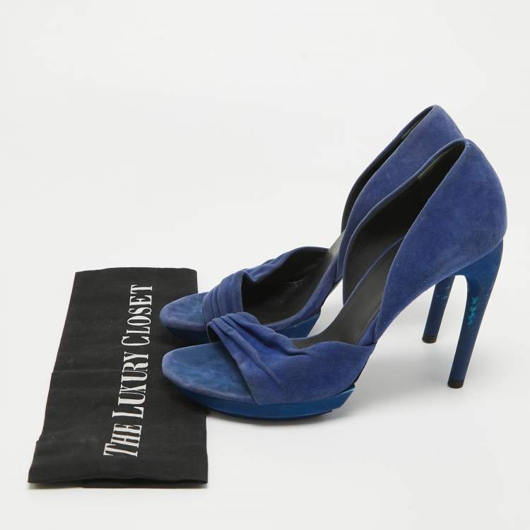 Pre Owned Balenciaga Blue Pleated Suede Platform D'orsay Sandals Size 38
