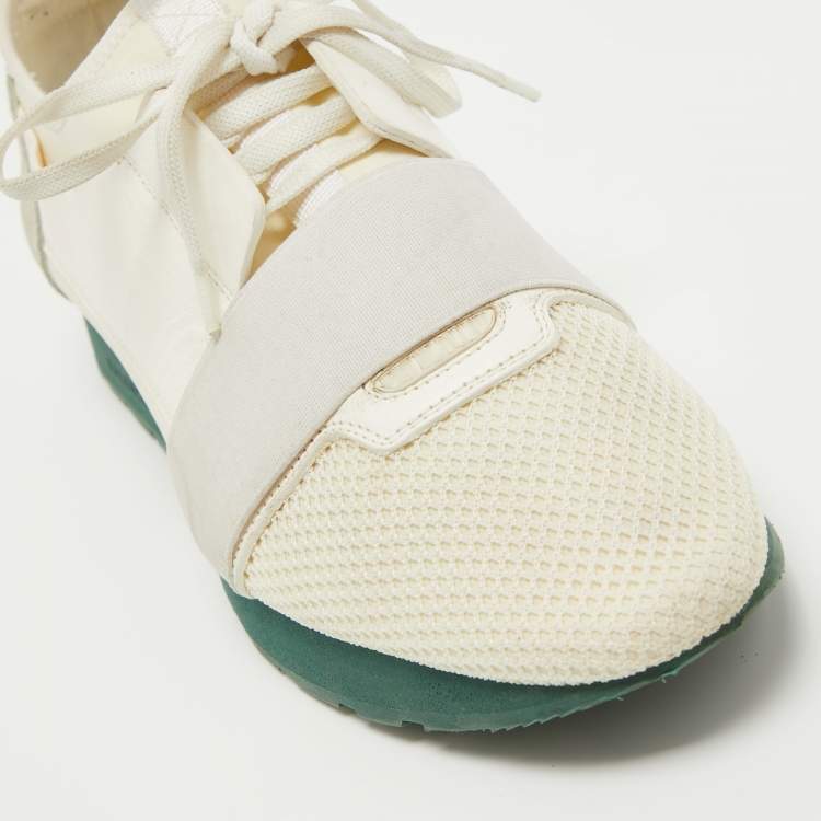 Pre Owned Balenciaga Off White Mesh and Leather Race Runner Sneakers Size 41