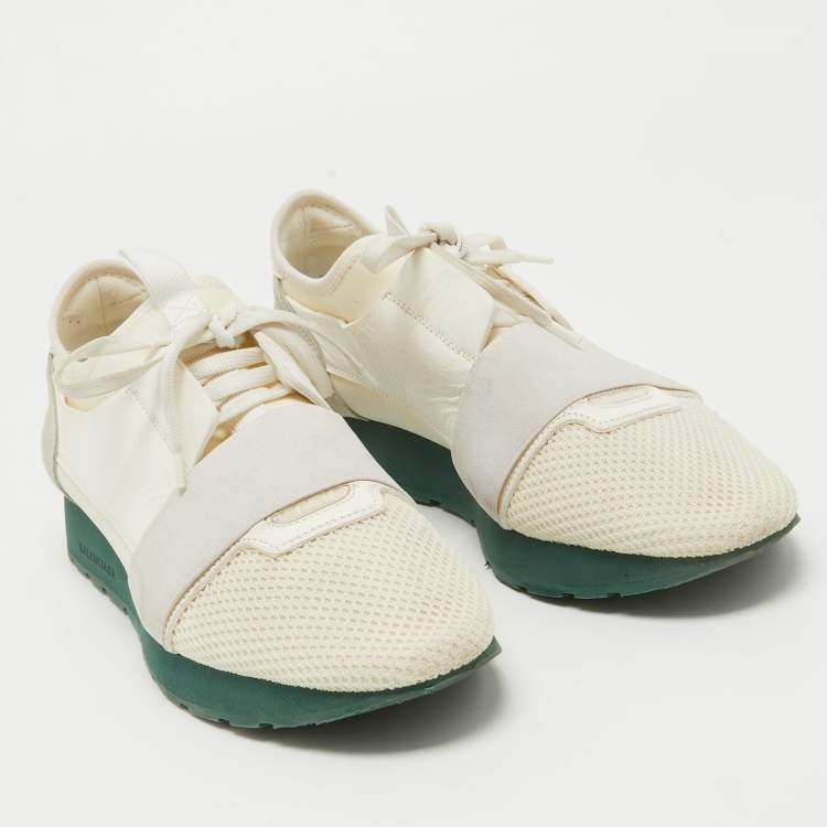 Pre Owned Balenciaga Off White Mesh and Leather Race Runner Sneakers Size 41