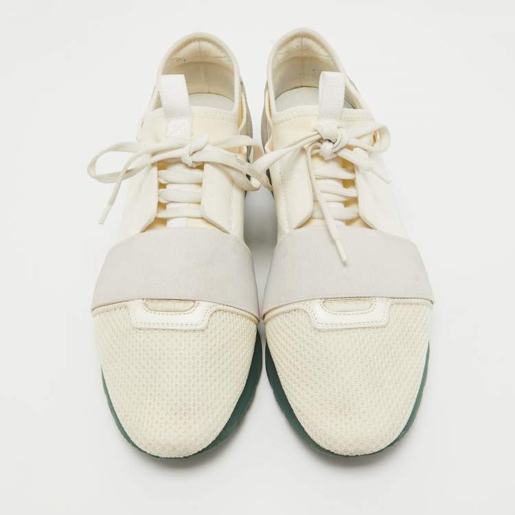 Pre Owned Balenciaga Off White Mesh and Leather Race Runner Sneakers Size 41