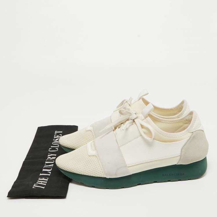 Pre Owned Balenciaga Off White Mesh and Leather Race Runner Sneakers Size 41