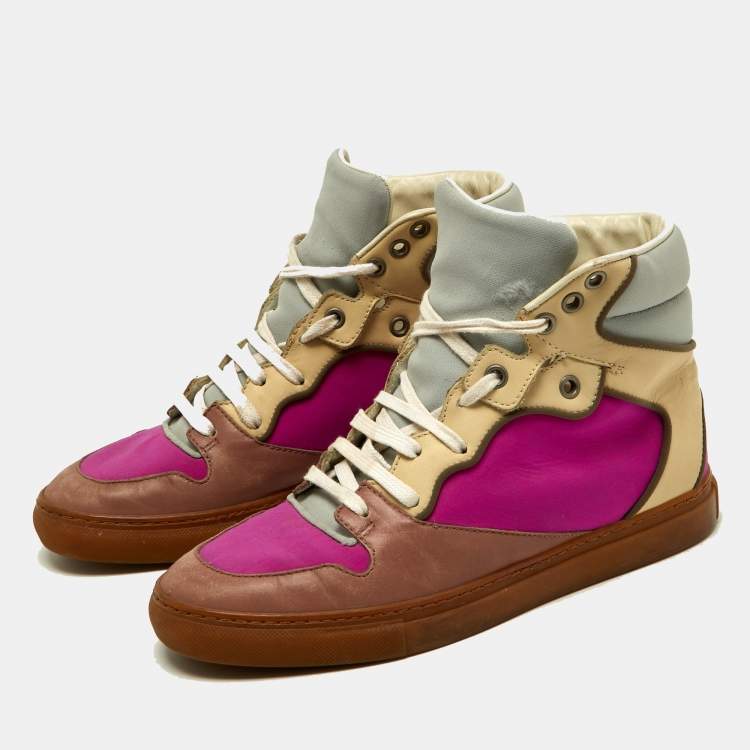 Pre Owned Balenciaga Multicolor Leather And Fabric High Top Sneakers Size 37