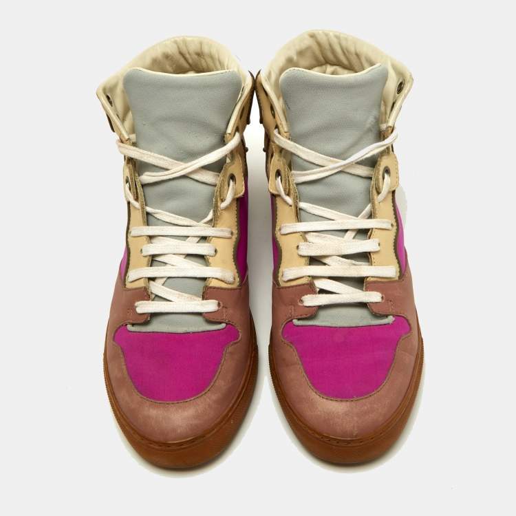 Pre Owned Balenciaga Multicolor Leather And Fabric High Top Sneakers Size 37
