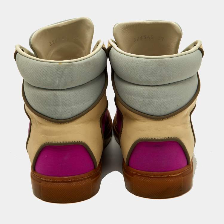 Pre Owned Balenciaga Multicolor Leather And Fabric High Top Sneakers Size 37