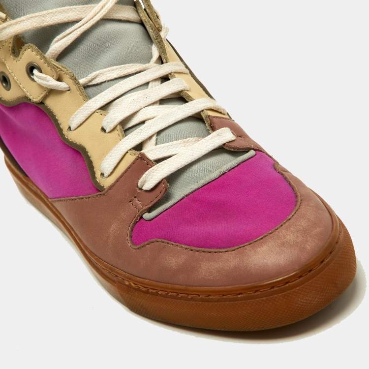 Pre Owned Balenciaga Multicolor Leather And Fabric High Top Sneakers Size 37