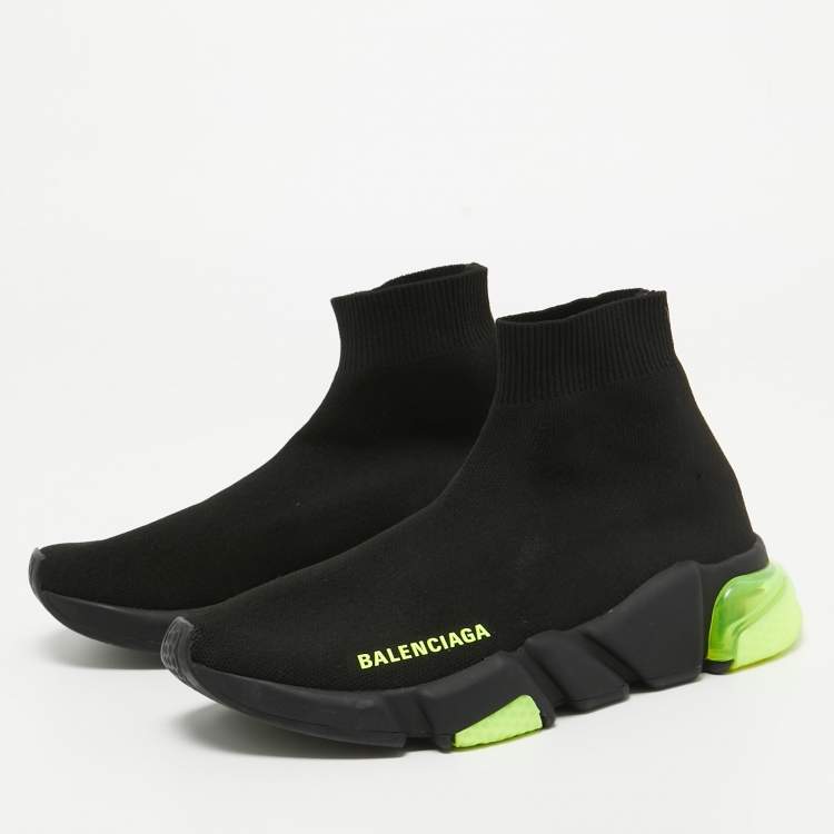 Pre Owned Balenciaga Black Knit Fabric Speed Trainer High Top Sneakers Size 36