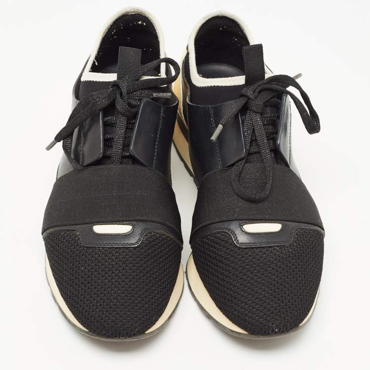 Pre Owned Balenciaga Black Leather and Mesh Race Runner Sneakers Size 40
