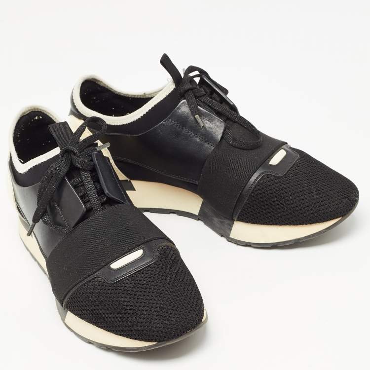 Pre Owned Balenciaga Black Leather and Mesh Race Runner Sneakers Size 40