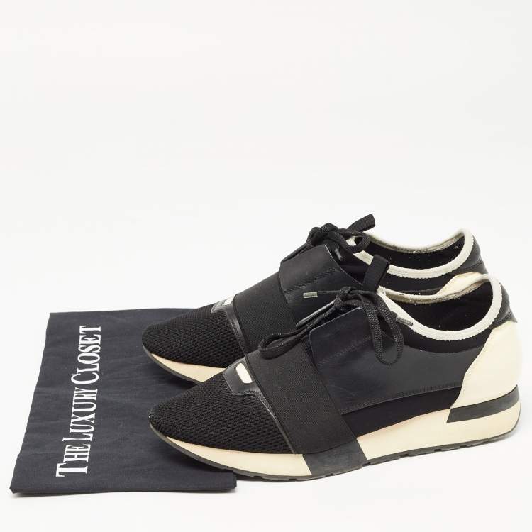 Pre Owned Balenciaga Black Leather and Mesh Race Runner Sneakers Size 40