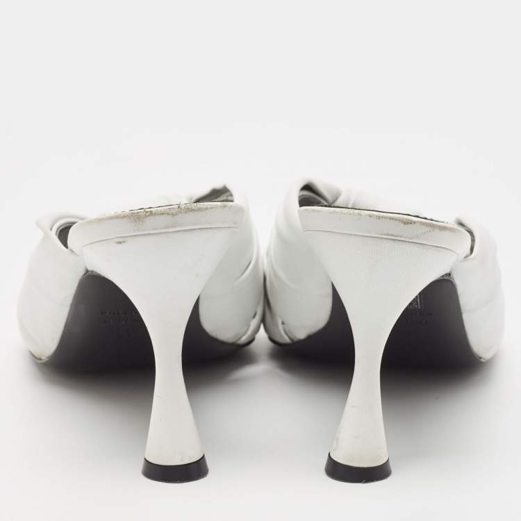 Pre Owned Balenciaga White Leather Knot Open Toe Slide Sandals Size 40.5