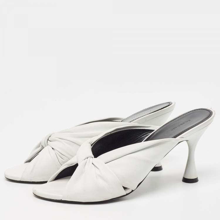 Pre Owned Balenciaga White Leather Knot Open Toe Slide Sandals Size 40.5