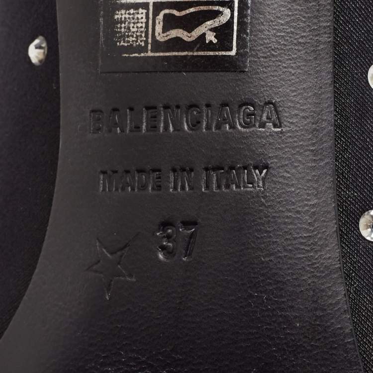 Pre Owned Balenciaga Black Fabric Crystal Embellished Pointed Toe Mid Calf Booties Size 37