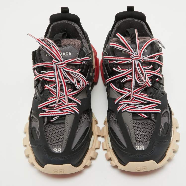 Pre Owned Balenciaga Black Mesh and Faux Leather Track Sneakers Size 38 